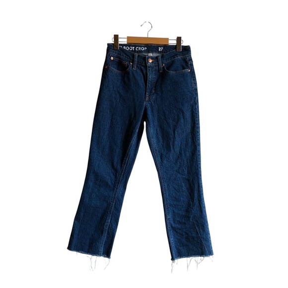 J.Crew Billie Demi Boot Crop Jeans Size 27 Dark Wash Frayed Hem Kicked Leg - Picture 2 of 15
